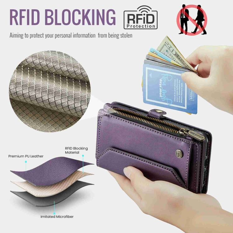 For iPhone 11 Pro Max CaseMe C36 Card Slots Zipper Wallet RFID Anti-theft Leather Phone Case