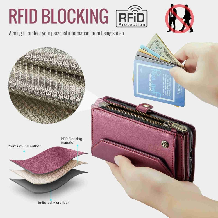 For iPhone 11 Pro Max CaseMe C36 Card Slots Zipper Wallet RFID Anti-theft Leather Phone Case