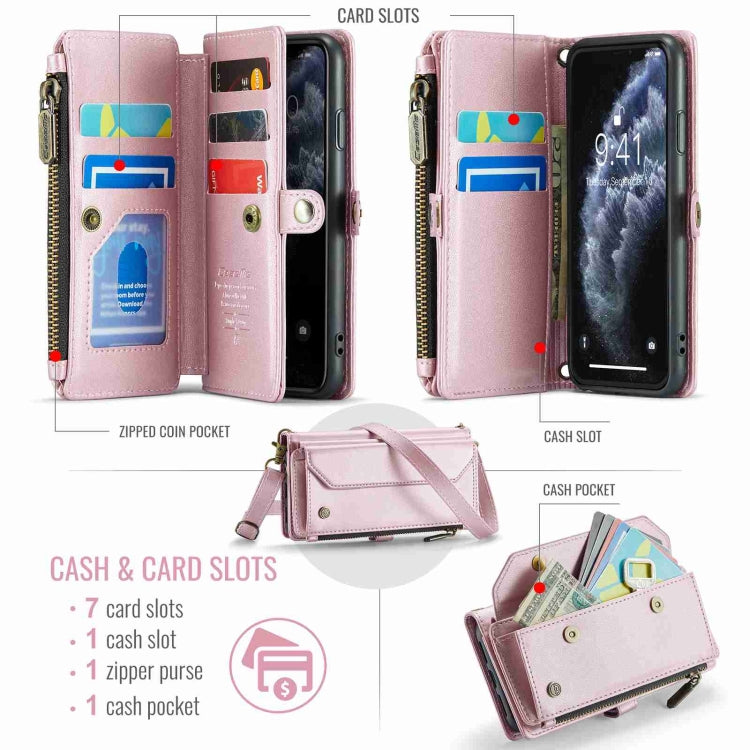 For iPhone 11 Pro Max CaseMe C36 Card Slots Zipper Wallet RFID Anti-theft Leather Phone Case