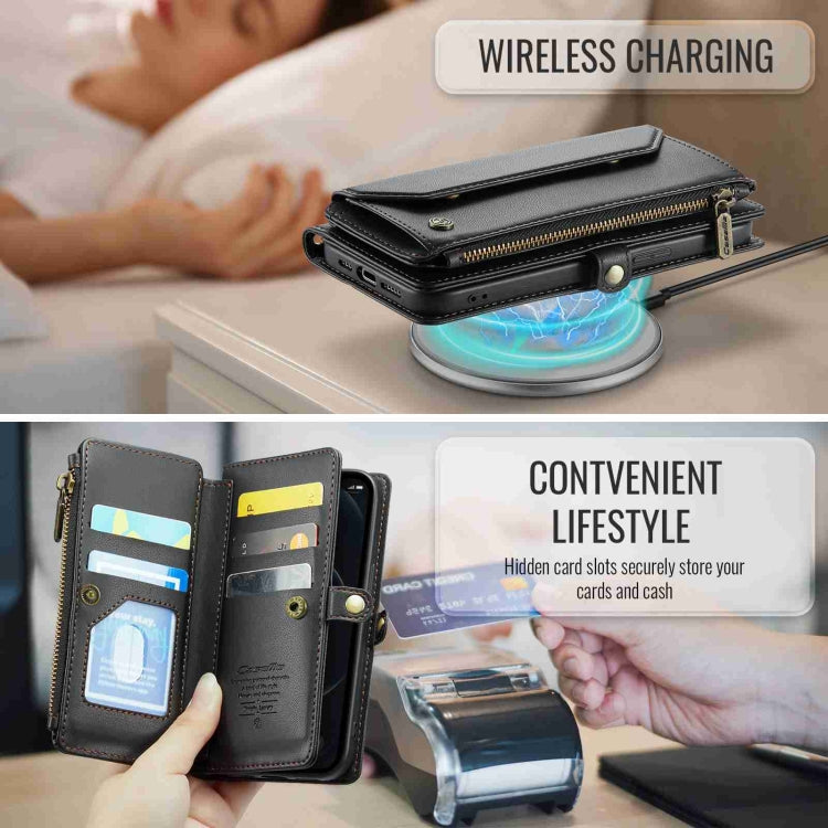 For iPhone 12 Pro CaseMe C36 Card Slots Zipper Wallet RFID Anti-theft Leather Phone Case