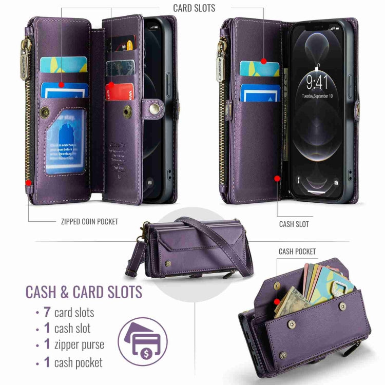 For iPhone 12 Pro CaseMe C36 Card Slots Zipper Wallet RFID Anti-theft Leather Phone Case