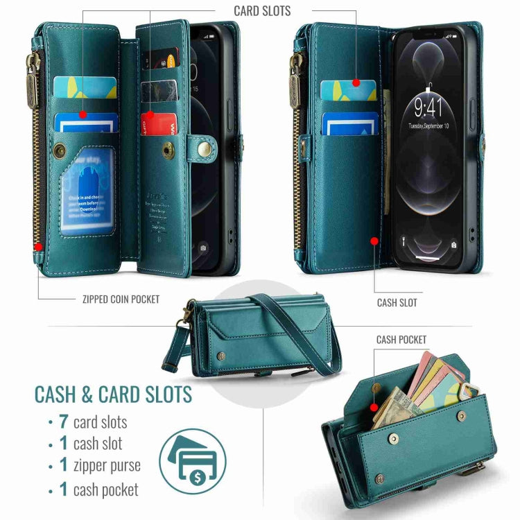 For iPhone 12 Pro CaseMe C36 Card Slots Zipper Wallet RFID Anti-theft Leather Phone Case