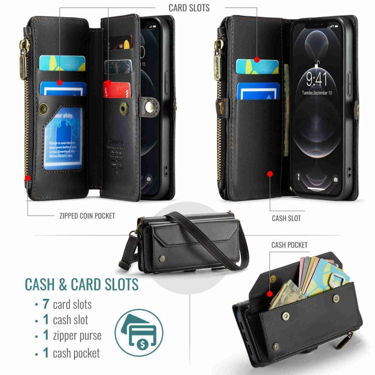 For iPhone 12 Pro Max CaseMe C36 Card Slots Zipper Wallet RFID Anti-theft Leather Phone Case