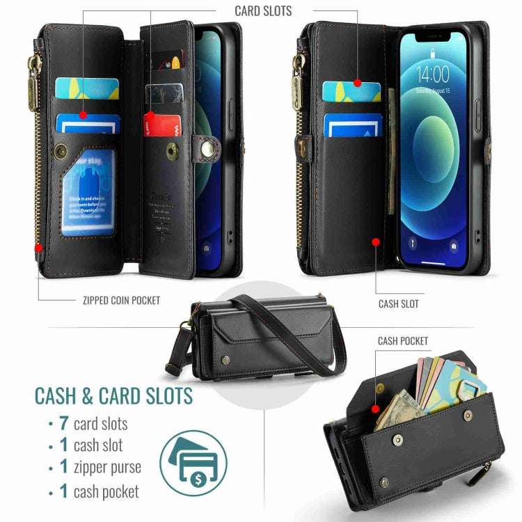 For iPhone 12 mini CaseMe C36 Card Slots Zipper Wallet RFID Anti-theft Leather Phone Case