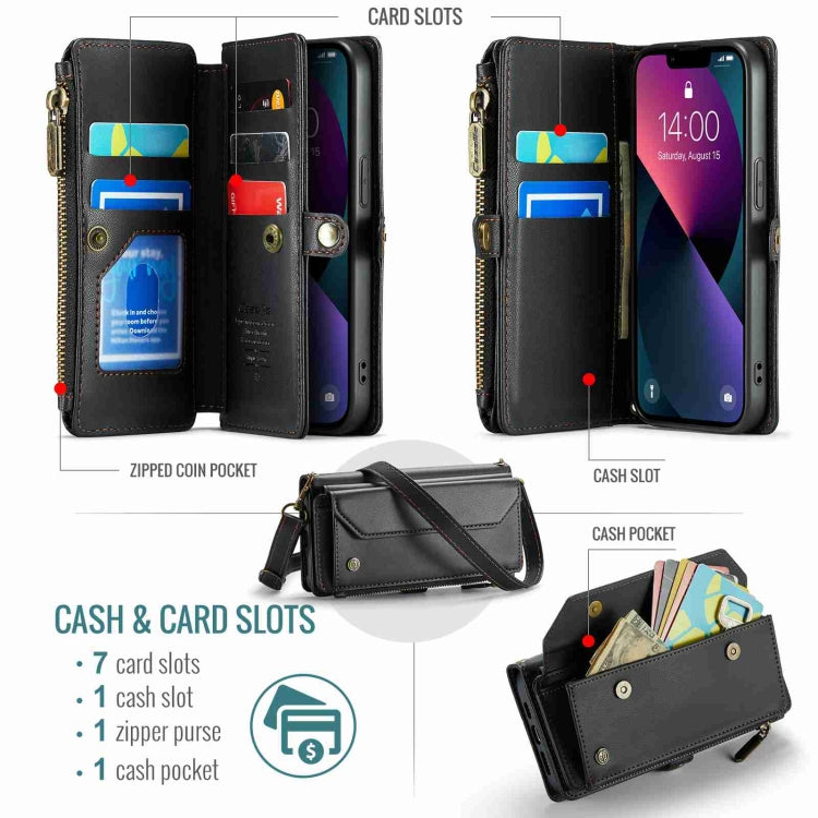 For iPhone 13 CaseMe C36 Card Slots Zipper Wallet RFID Anti-theft Leather Phone Case