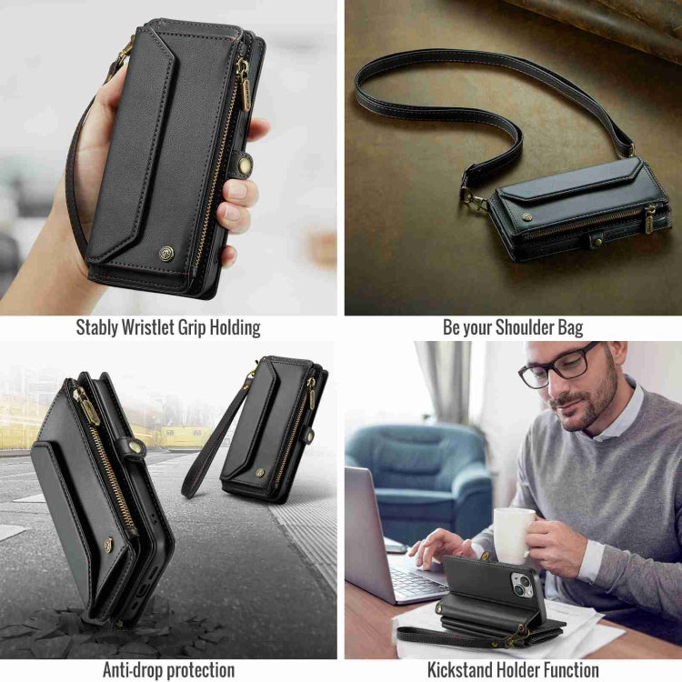 For iPhone 13 CaseMe C36 Card Slots Zipper Wallet RFID Anti-theft Leather Phone Case