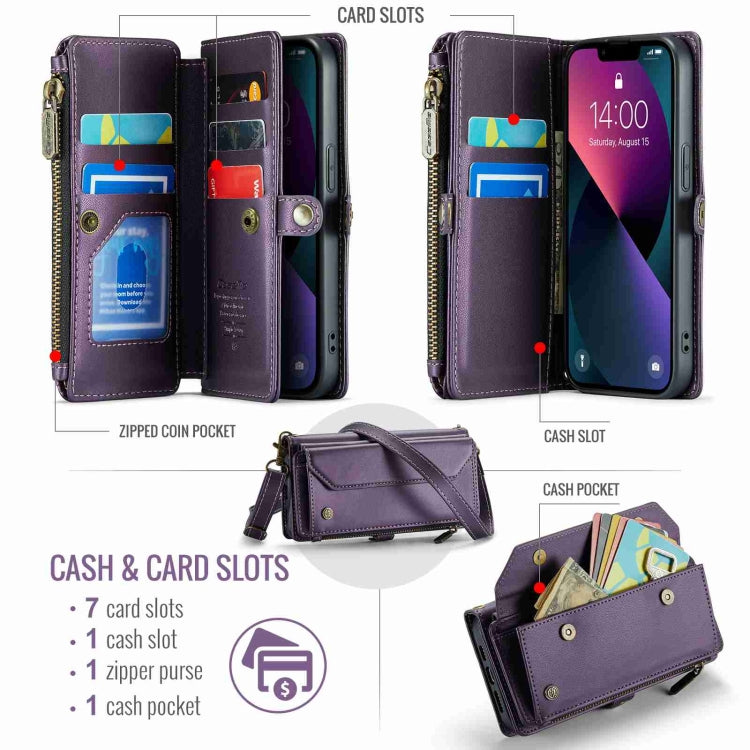 For iPhone 13 CaseMe C36 Card Slots Zipper Wallet RFID Anti-theft Leather Phone Case