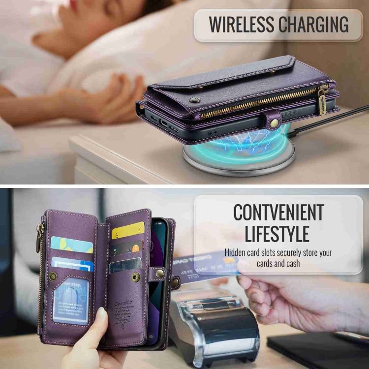 For iPhone 13 CaseMe C36 Card Slots Zipper Wallet RFID Anti-theft Leather Phone Case