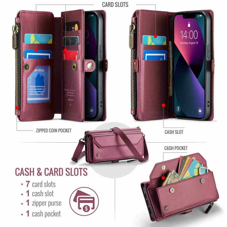 For iPhone 13 CaseMe C36 Card Slots Zipper Wallet RFID Anti-theft Leather Phone Case
