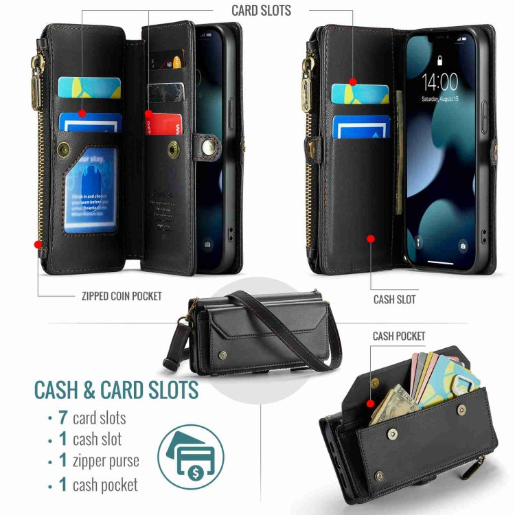 For iPhone 13 Pro CaseMe C36 Card Slots Zipper Wallet RFID Anti-theft Leather Phone Case