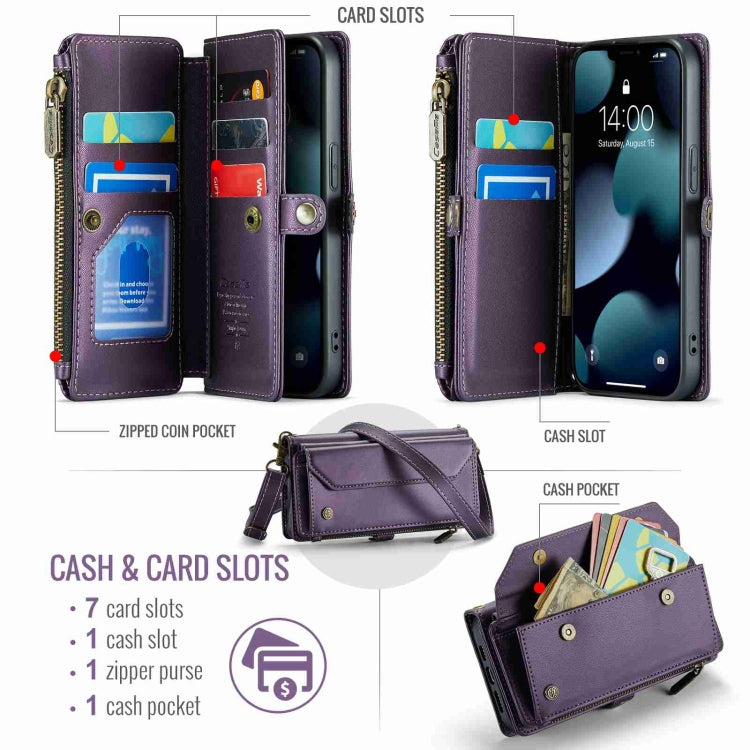 For iPhone 13 Pro CaseMe C36 Card Slots Zipper Wallet RFID Anti-theft Leather Phone Case