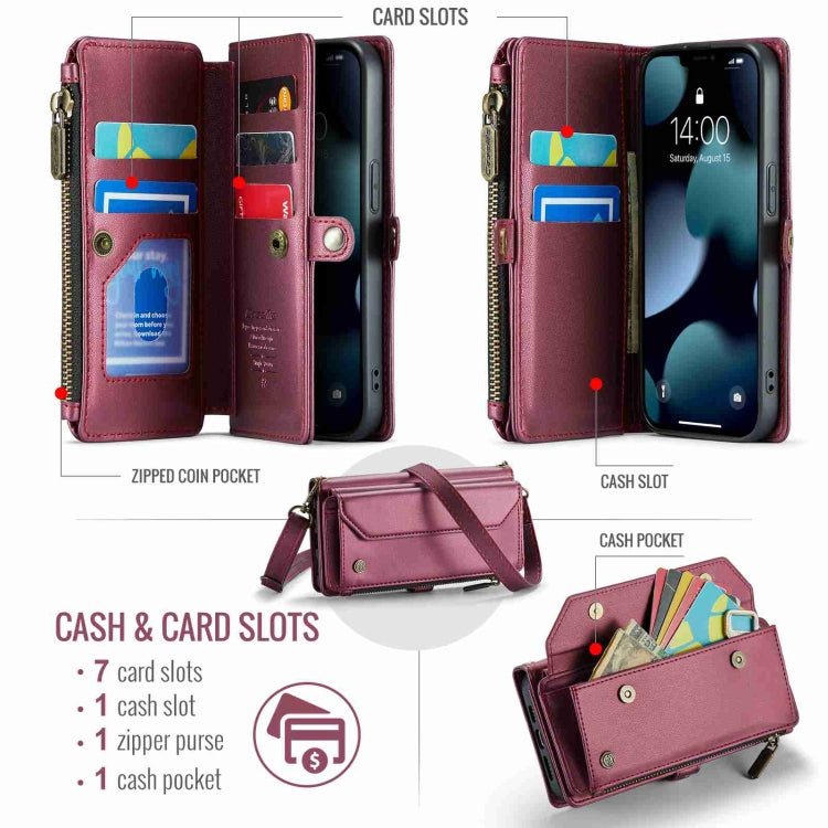 For iPhone 13 Pro Max CaseMe C36 Card Slots Zipper Wallet RFID Anti-theft Leather Phone Case
