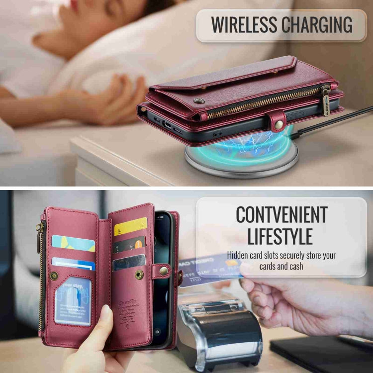For iPhone 13 Pro Max CaseMe C36 Card Slots Zipper Wallet RFID Anti-theft Leather Phone Case