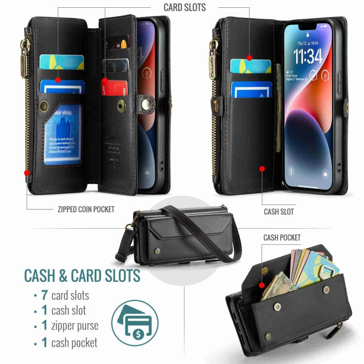 For iPhone 14 Plus CaseMe C36 Card Slots Zipper Wallet RFID Anti-theft Leather Phone Case