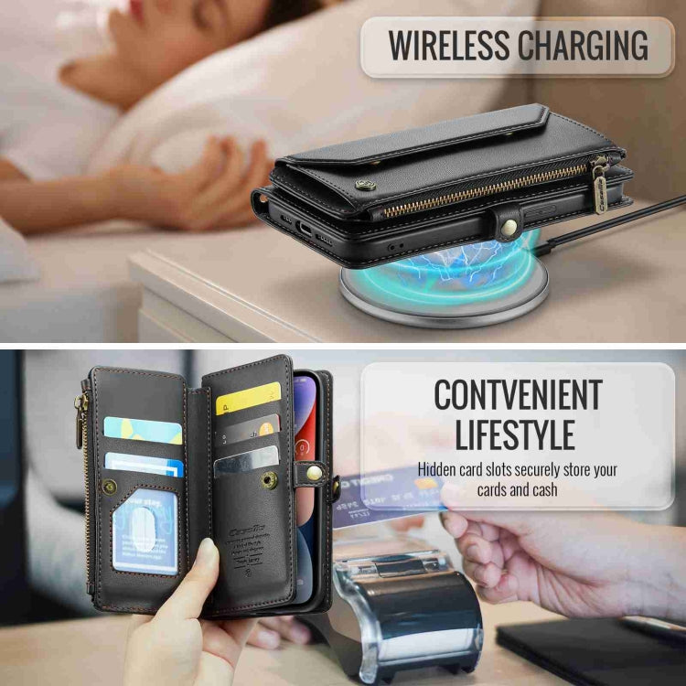 For iPhone 14 Plus CaseMe C36 Card Slots Zipper Wallet RFID Anti-theft Leather Phone Case