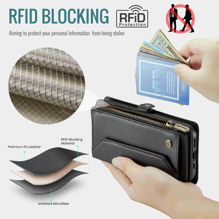 For iPhone 14 Plus CaseMe C36 Card Slots Zipper Wallet RFID Anti-theft Leather Phone Case