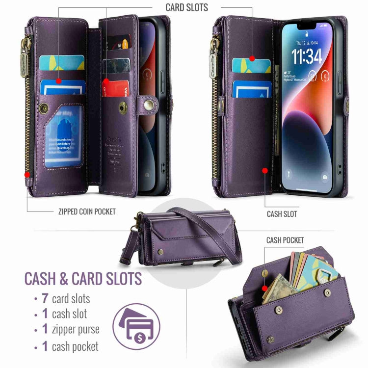 For iPhone 14 Plus CaseMe C36 Card Slots Zipper Wallet RFID Anti-theft Leather Phone Case