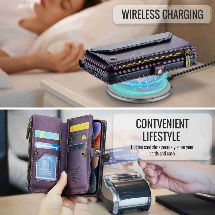 For iPhone 14 Plus CaseMe C36 Card Slots Zipper Wallet RFID Anti-theft Leather Phone Case