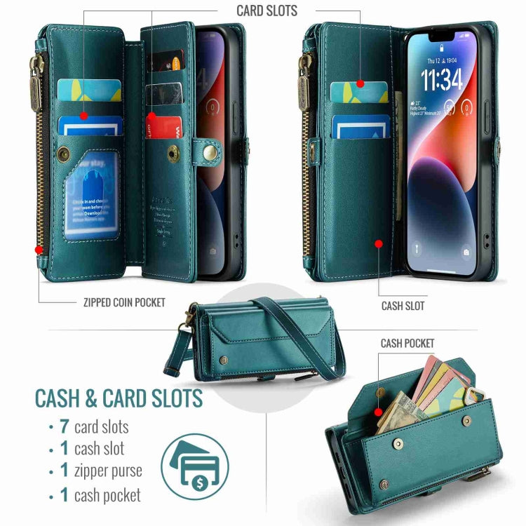 For iPhone 14 Plus CaseMe C36 Card Slots Zipper Wallet RFID Anti-theft Leather Phone Case