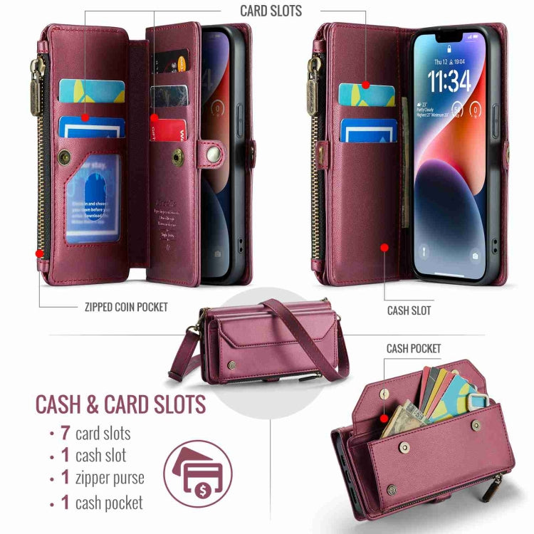 For iPhone 14 Plus CaseMe C36 Card Slots Zipper Wallet RFID Anti-theft Leather Phone Case