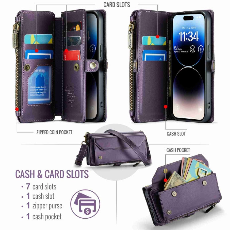 For iPhone 14 Pro CaseMe C36 Card Slots Zipper Wallet RFID Anti-theft Leather Phone Case