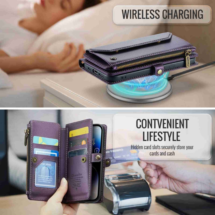 For iPhone 14 Pro CaseMe C36 Card Slots Zipper Wallet RFID Anti-theft Leather Phone Case
