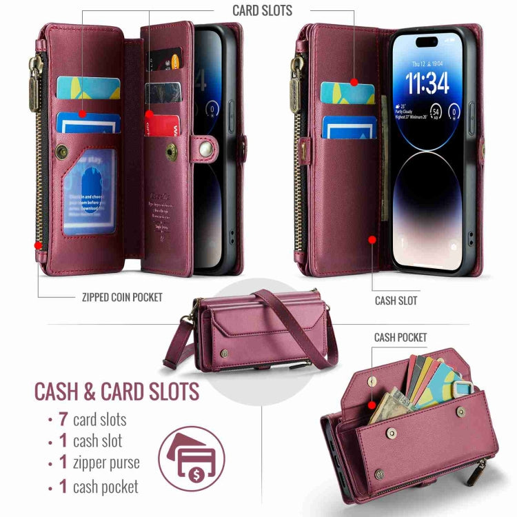 For iPhone 14 Pro CaseMe C36 Card Slots Zipper Wallet RFID Anti-theft Leather Phone Case