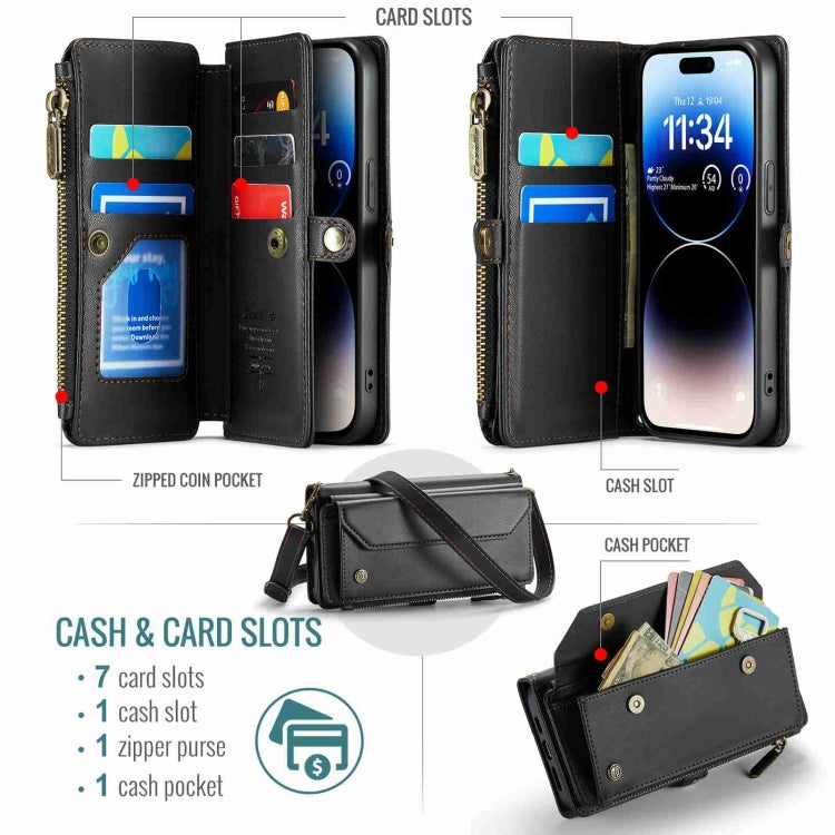 For iPhone 14 Pro Max CaseMe C36 Card Slots Zipper Wallet RFID Anti-theft Leather Phone Case