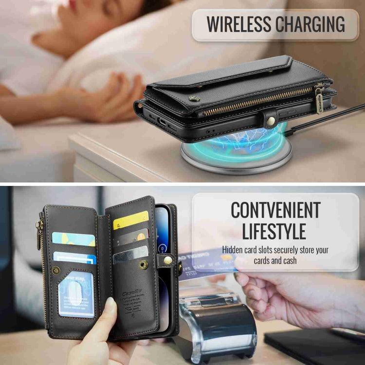 For iPhone 14 Pro Max CaseMe C36 Card Slots Zipper Wallet RFID Anti-theft Leather Phone Case
