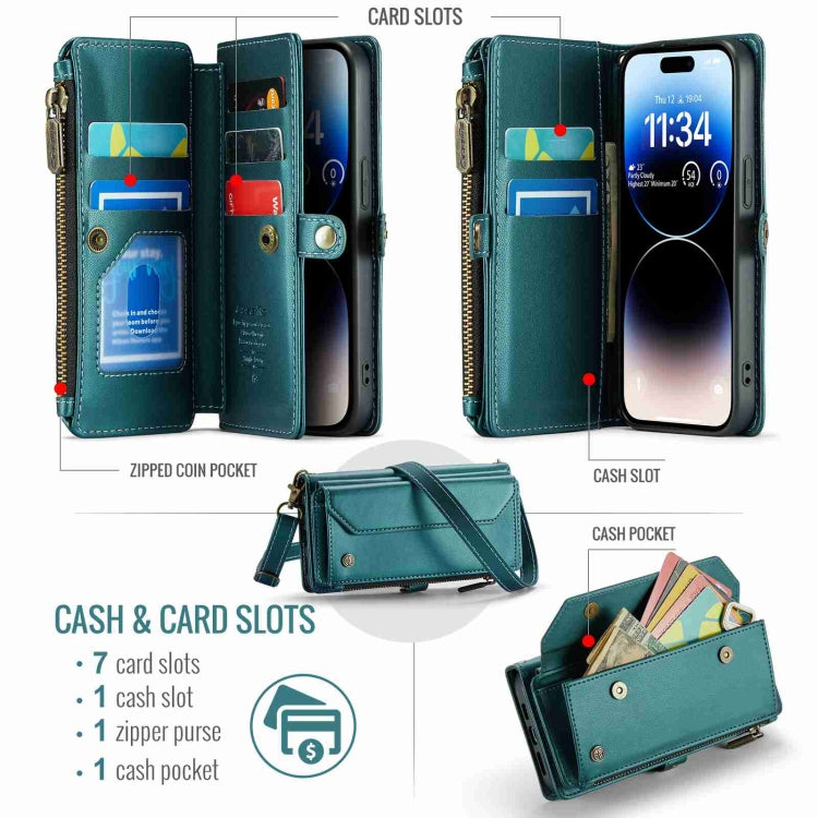 For iPhone 14 Pro Max CaseMe C36 Card Slots Zipper Wallet RFID Anti-theft Leather Phone Case