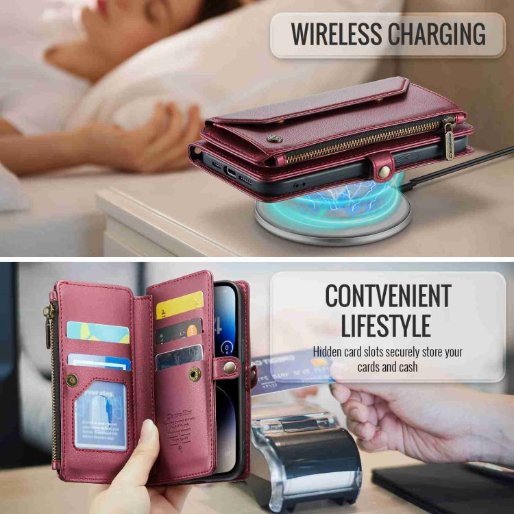 For iPhone 14 Pro Max CaseMe C36 Card Slots Zipper Wallet RFID Anti-theft Leather Phone Case