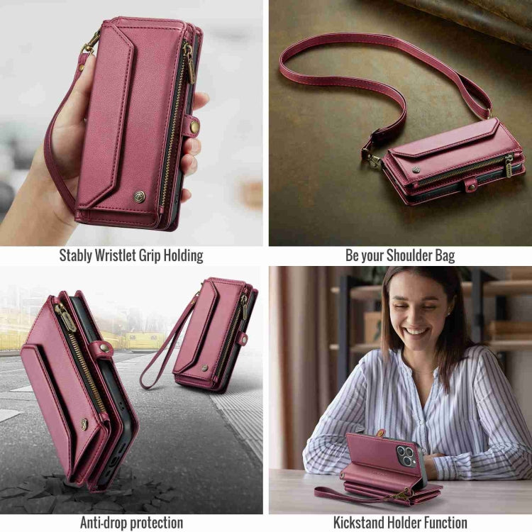 For iPhone 14 Pro Max CaseMe C36 Card Slots Zipper Wallet RFID Anti-theft Leather Phone Case