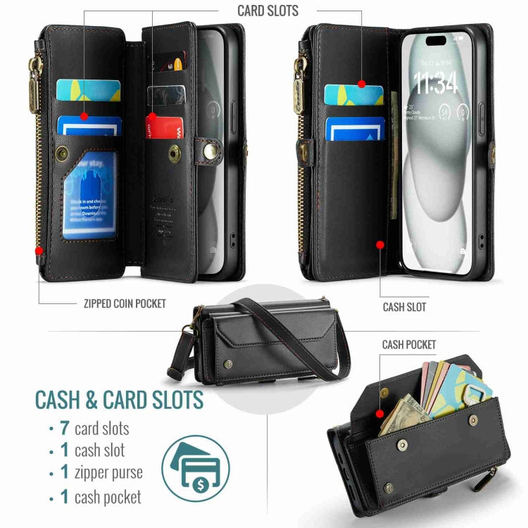 For iPhone 15 Plus CaseMe C36 Card Slots Zipper Wallet RFID Anti-theft Leather Phone Case
