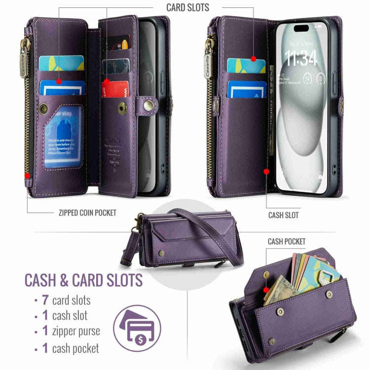 For iPhone 15 Plus CaseMe C36 Card Slots Zipper Wallet RFID Anti-theft Leather Phone Case