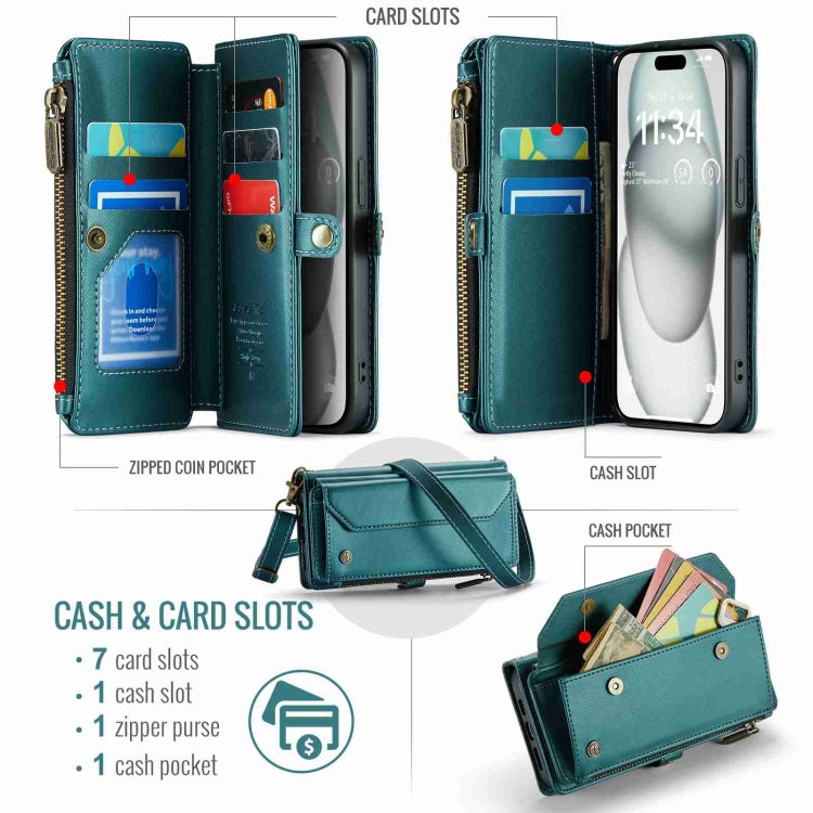 For iPhone 15 Plus CaseMe C36 Card Slots Zipper Wallet RFID Anti-theft Leather Phone Case