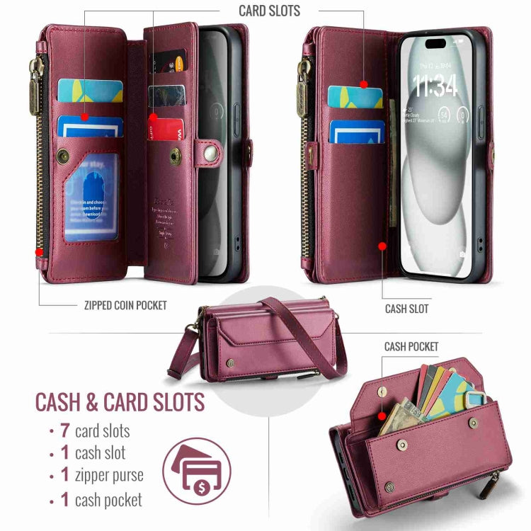 For iPhone 15 Plus CaseMe C36 Card Slots Zipper Wallet RFID Anti-theft Leather Phone Case