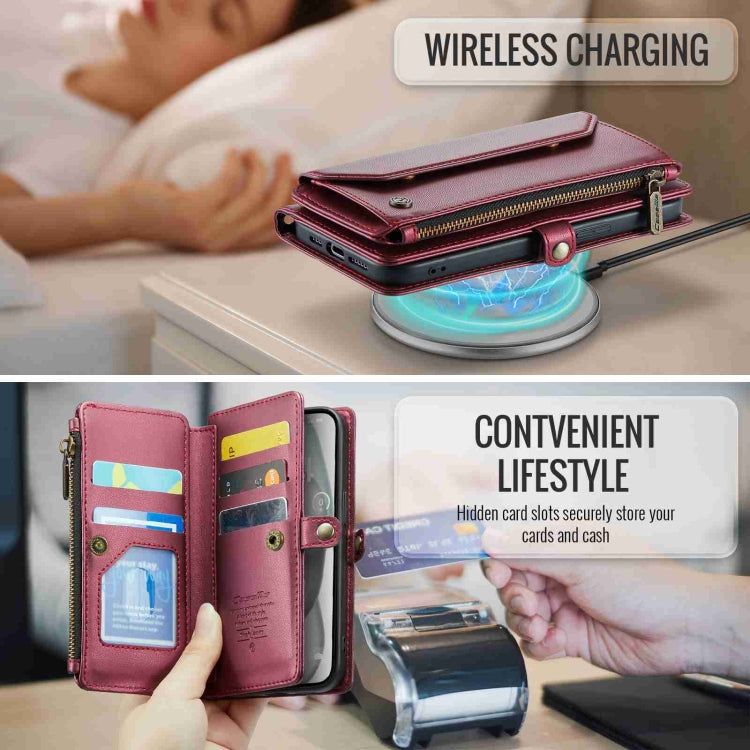 For iPhone 15 Plus CaseMe C36 Card Slots Zipper Wallet RFID Anti-theft Leather Phone Case
