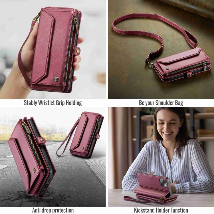 For iPhone 15 Plus CaseMe C36 Card Slots Zipper Wallet RFID Anti-theft Leather Phone Case