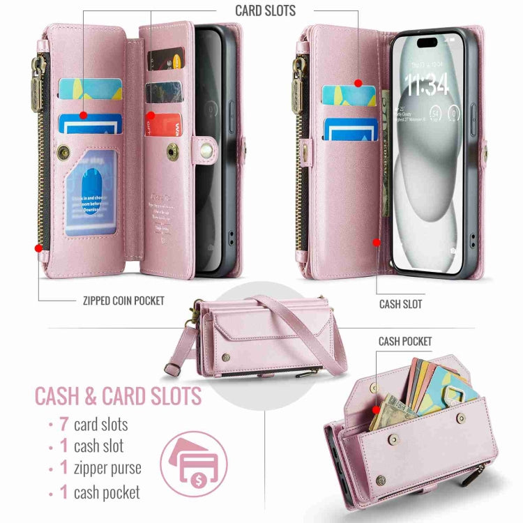 For iPhone 15 Plus CaseMe C36 Card Slots Zipper Wallet RFID Anti-theft Leather Phone Case