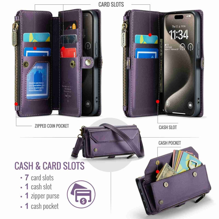 For iPhone 15 Pro CaseMe C36 Card Slots Zipper Wallet RFID Anti-theft Leather Phone Case