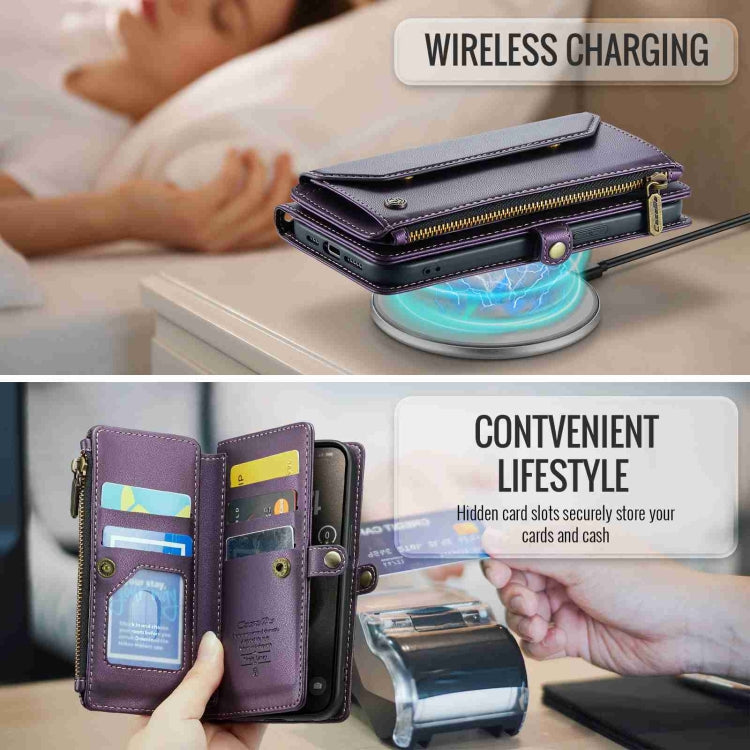 For iPhone 15 Pro CaseMe C36 Card Slots Zipper Wallet RFID Anti-theft Leather Phone Case