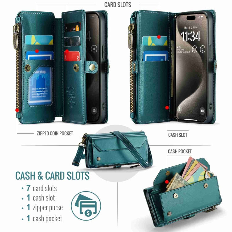 For iPhone 15 Pro CaseMe C36 Card Slots Zipper Wallet RFID Anti-theft Leather Phone Case