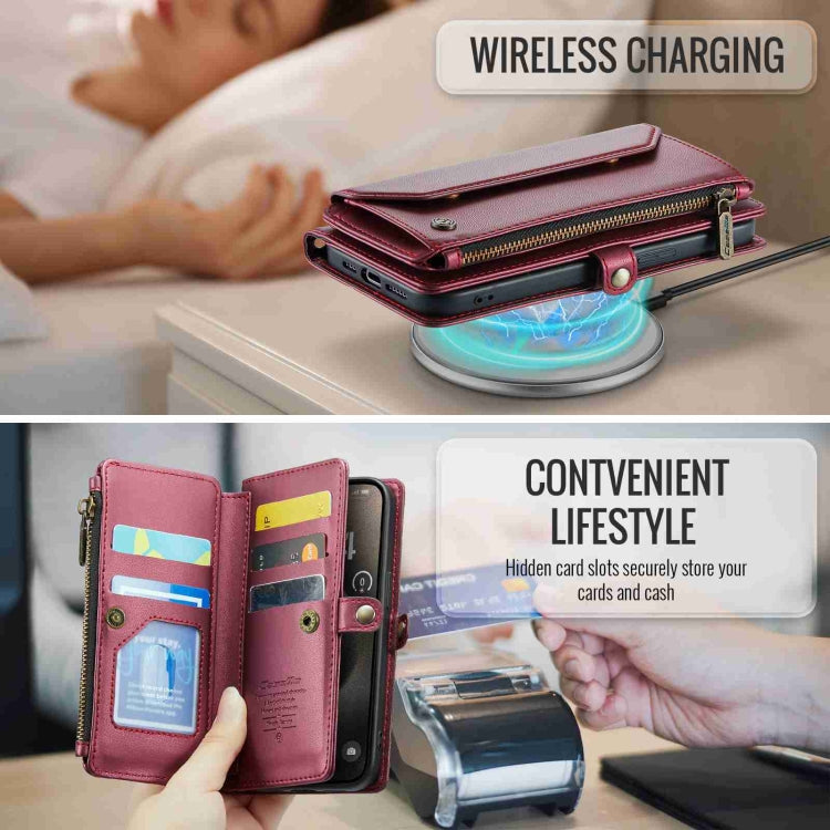 For iPhone 15 Pro CaseMe C36 Card Slots Zipper Wallet RFID Anti-theft Leather Phone Case