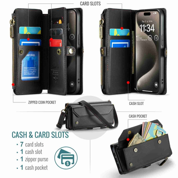 For iPhone 15 Pro Max CaseMe C36 Card Slots Zipper Wallet RFID Anti-theft Leather Phone Case