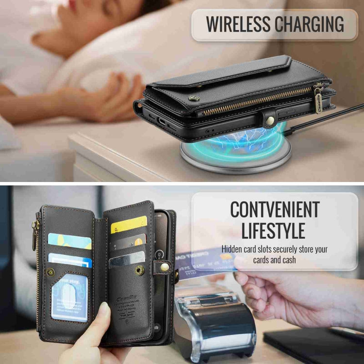 For iPhone 15 Pro Max CaseMe C36 Card Slots Zipper Wallet RFID Anti-theft Leather Phone Case