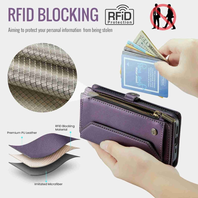 For iPhone 15 Pro Max CaseMe C36 Card Slots Zipper Wallet RFID Anti-theft Leather Phone Case