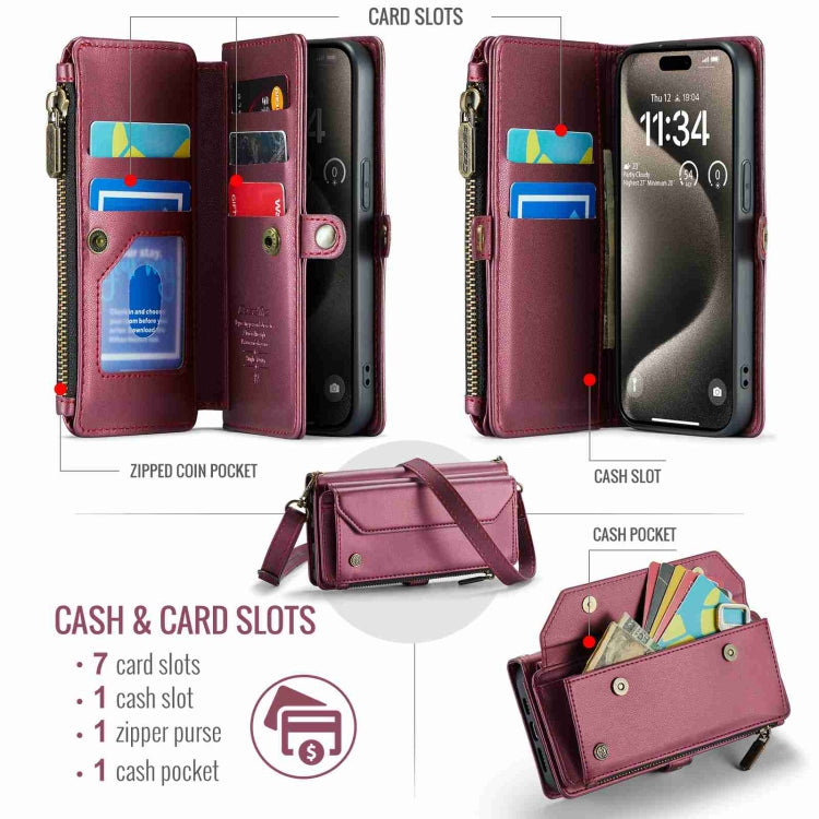 For iPhone 15 Pro Max CaseMe C36 Card Slots Zipper Wallet RFID Anti-theft Leather Phone Case