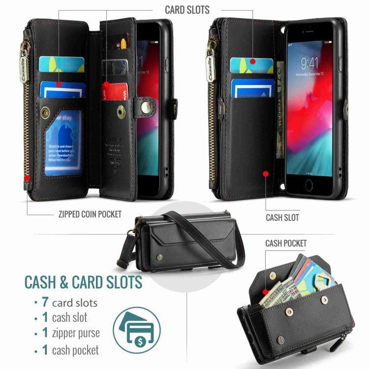 For iPhone SE 2022 / SE 2020 CaseMe C36 Card Slots Zipper Wallet RFID Anti-theft Leather Phone Case