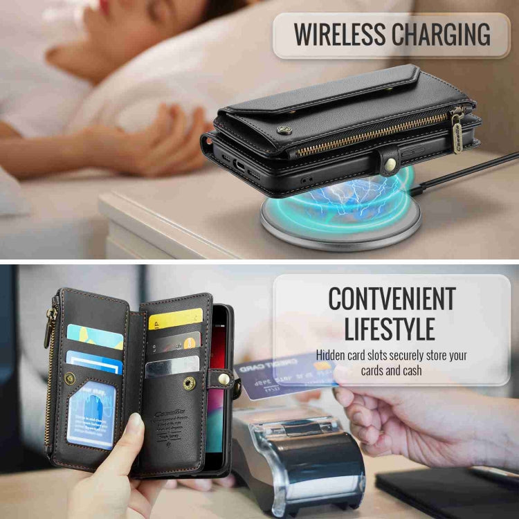 For iPhone SE 2022 / SE 2020 CaseMe C36 Card Slots Zipper Wallet RFID Anti-theft Leather Phone Case