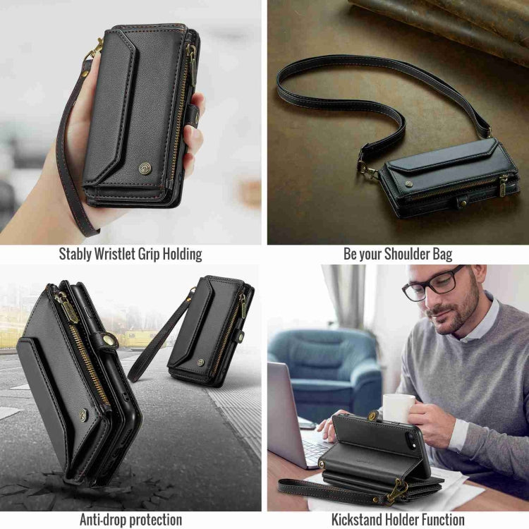 For iPhone SE 2022 / SE 2020 CaseMe C36 Card Slots Zipper Wallet RFID Anti-theft Leather Phone Case